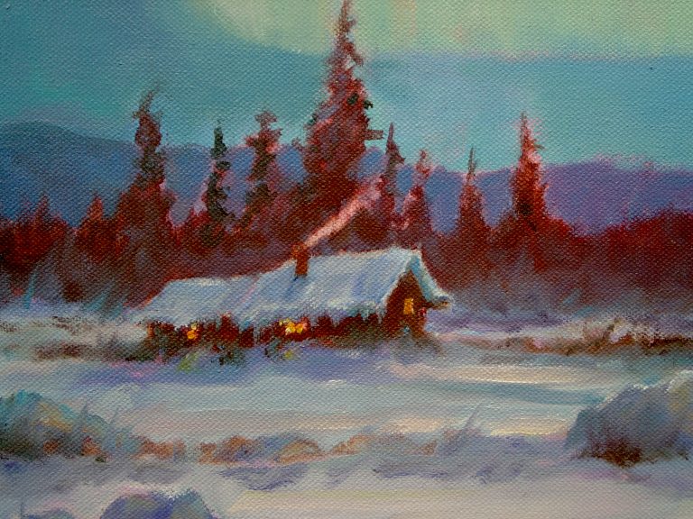 Alaska cabin painting by Scott McDaniel